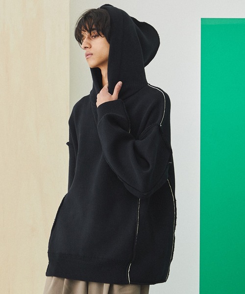 UNITED TOKYO（ユナイテッドトウキョウ）の「リバースニットパーカー/ビッグシルエット（ニット/セーター・メンズ・ブラック/オフホワイト・FREE）」の10枚目の写真