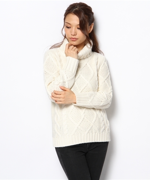 BEAMS LIGHTS Women's（ビームスライツ ウィメンズ）の「BEAMS LIGHTS / タートルケーブルプルオーバー（ニット/セーター・レディース・オフホワイト/ベージュ・FREE）」の10枚目の写真