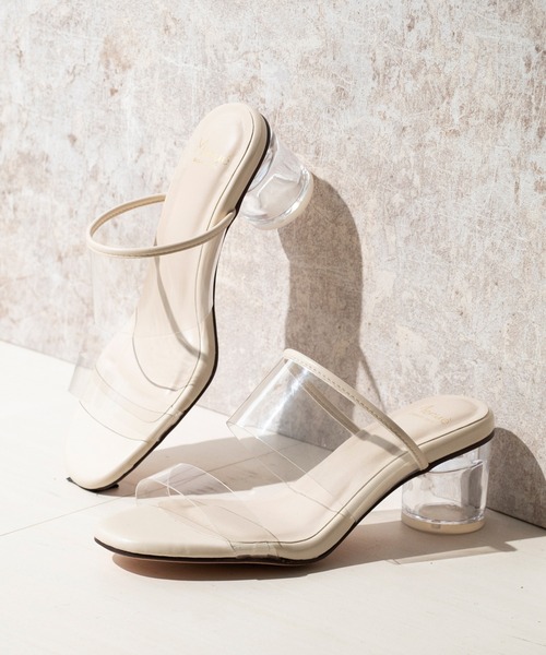 menue（メヌエ）の「ラウンドトゥ PVCクリアヒールサンダル（サンダル・レディース・ライトグリーン/アイボリー/ベージュ/パイソン・S/L/3L/LL/XS/M）」の2枚目の写真