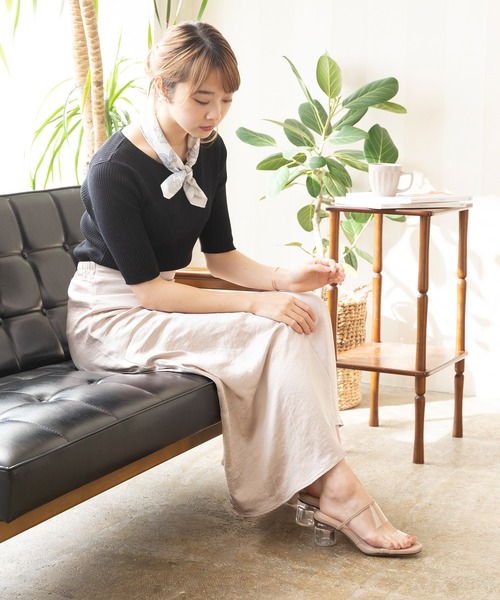 menue（メヌエ）の「ラウンドトゥ PVCクリアヒールサンダル（サンダル・レディース・ライトグリーン/アイボリー/ベージュ/パイソン・S/L/3L/LL/XS/M）」の10枚目の写真