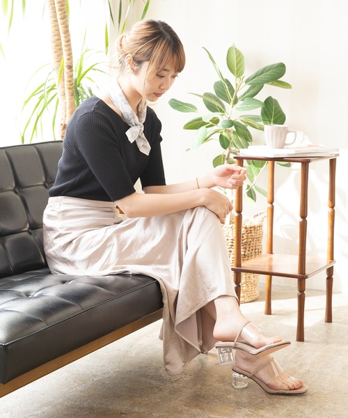 menue（メヌエ）の「ラウンドトゥ PVCクリアヒールサンダル（サンダル・レディース・ライトグリーン/アイボリー/ベージュ/パイソン・S/L/3L/LL/XS/M）」の5枚目の写真