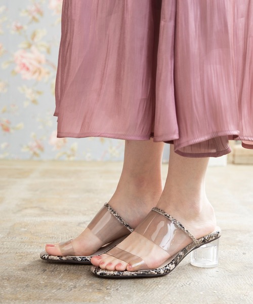 menue（メヌエ）の「ラウンドトゥ PVCクリアヒールサンダル（サンダル・レディース・ライトグリーン/アイボリー/ベージュ/パイソン・S/L/3L/LL/XS/M）」の15枚目の写真