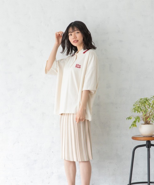 Mysa&Liina（ミーサリーナ）の「配色ラインカラービッグポロシャツ（Tシャツ/カットソー・レディース・ブラック/オフホワイト/キナリ・M）」の6枚目の写真