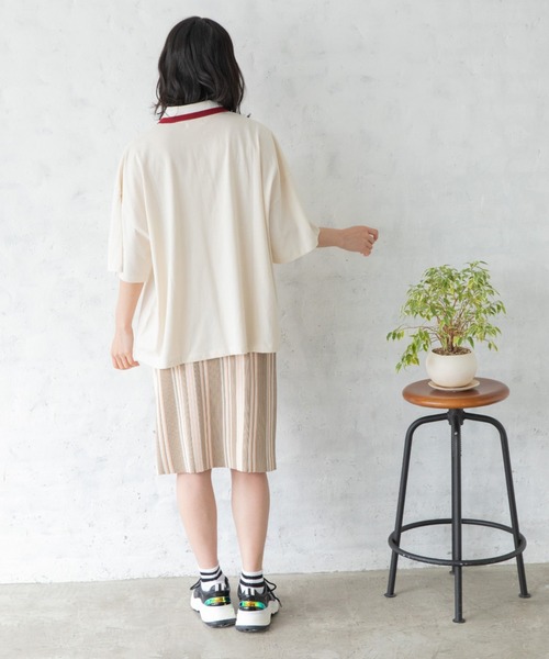 Mysa&Liina（ミーサリーナ）の「配色ラインカラービッグポロシャツ（Tシャツ/カットソー・レディース・ブラック/オフホワイト/キナリ・M）」の9枚目の写真