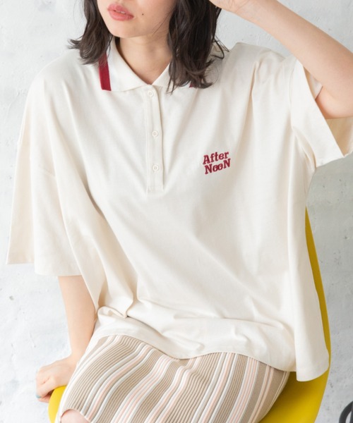 Mysa&Liina（ミーサリーナ）の「配色ラインカラービッグポロシャツ（Tシャツ/カットソー・レディース・ブラック/オフホワイト/キナリ・M）」の4枚目の写真