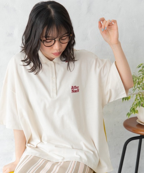 Mysa&Liina（ミーサリーナ）の「配色ラインカラービッグポロシャツ（Tシャツ/カットソー・レディース・ブラック/オフホワイト/キナリ・M）」の5枚目の写真