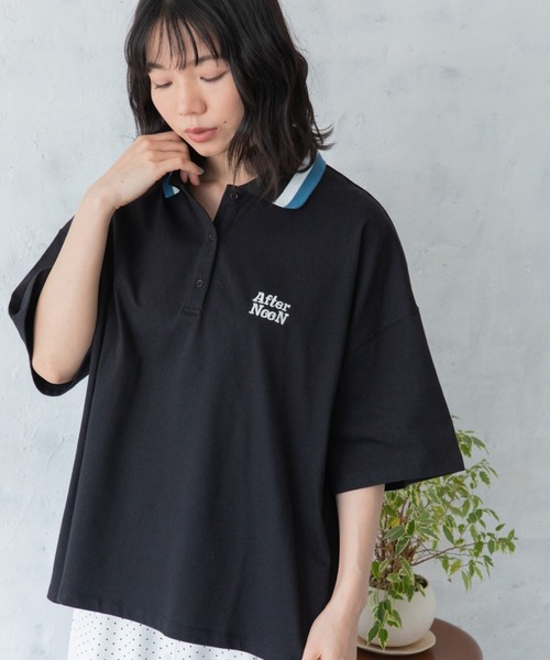 Mysa&Liina（ミーサリーナ）の「配色ラインカラービッグポロシャツ（Tシャツ/カットソー・レディース・ブラック/オフホワイト/キナリ・M）」の17枚目の写真