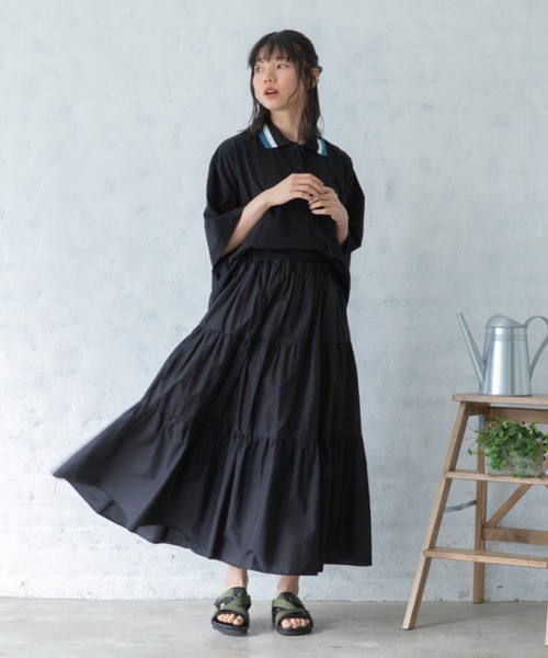 Mysa&Liina（ミーサリーナ）の「配色ラインカラービッグポロシャツ（Tシャツ/カットソー・レディース・ブラック/オフホワイト/キナリ・M）」の21枚目の写真