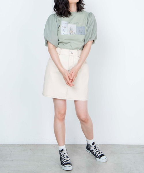 WEGO（ウィゴー）の「WEGO /オーガンジースリーブフォトT（Tシャツ/カットソー・レディース・ホワイト/グリーン・FREE）」の9枚目の写真