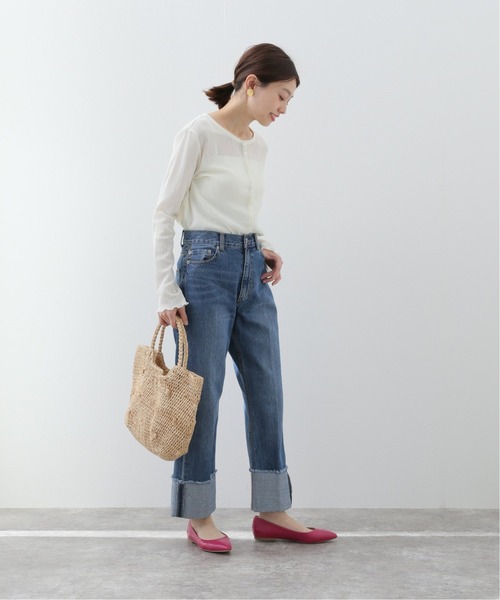 SLOBE IENA（スローブイエナ）の「シャーリングカーディガン【手洗い可能】◆（カーディガン/ボレロ・レディース・ホワイト/ブラック/サックスブルー・FREE）」の19枚目の写真