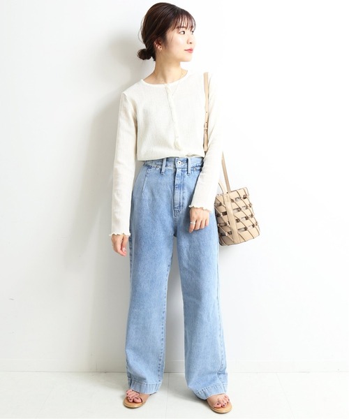 SLOBE IENA（スローブイエナ）の「シャーリングカーディガン【手洗い可能】◆（カーディガン/ボレロ・レディース・ホワイト/ブラック/サックスブルー・FREE）」の8枚目の写真