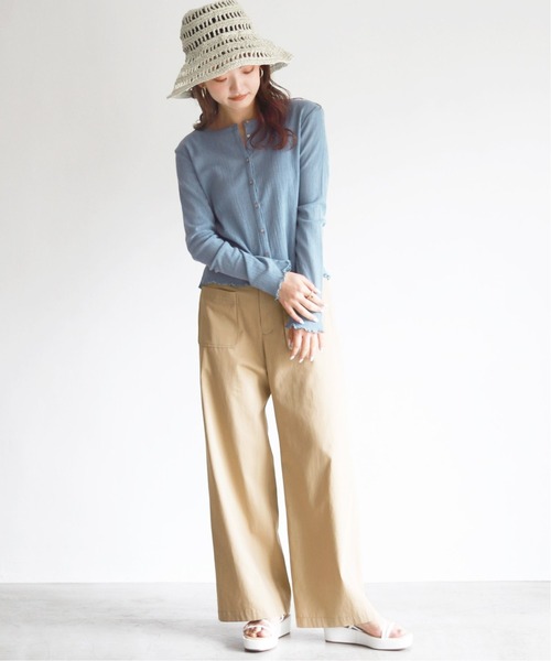 SLOBE IENA（スローブイエナ）の「シャーリングカーディガン【手洗い可能】◆（カーディガン/ボレロ・レディース・ホワイト/ブラック/サックスブルー・FREE）」の11枚目の写真