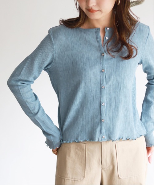 SLOBE IENA（スローブイエナ）の「シャーリングカーディガン【手洗い可能】◆（カーディガン/ボレロ・レディース・ホワイト/ブラック/サックスブルー・FREE）」の12枚目の写真