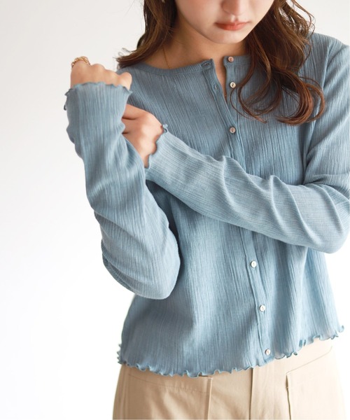 SLOBE IENA（スローブイエナ）の「シャーリングカーディガン【手洗い可能】◆（カーディガン/ボレロ・レディース・ホワイト/ブラック/サックスブルー・FREE）」の13枚目の写真