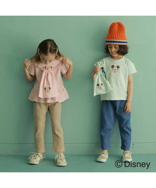 AJUGA.(アジュガ)の「KIDS Set up 巾着付 MIckey Mint×Navy【AJUGA.ディズニーコレクション】(Tシャツ/カットソー・キッズ・グリーン・90cm/110cm/100cm/120cm)」の2枚目の写真