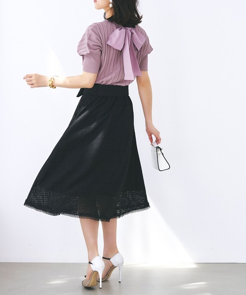 RUIRUE BOUTIQUE(ルイルエブティック)の「ブロックレースフレアースカート(スカート・レディース・ホワイト/ブラック・M/S/LL/3L/L)」の9枚目の写真
