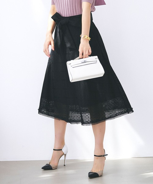 RUIRUE BOUTIQUE(ルイルエブティック)の「ブロックレースフレアースカート(スカート・レディース・ホワイト/ブラック・M/S/LL/3L/L)」の3枚目の写真