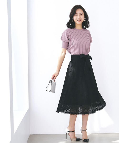 RUIRUE BOUTIQUE(ルイルエブティック)の「ブロックレースフレアースカート(スカート・レディース・ホワイト/ブラック・M/S/LL/3L/L)」の6枚目の写真