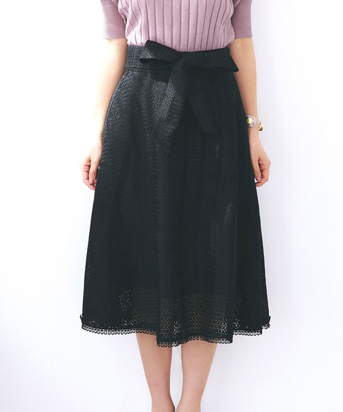 RUIRUE BOUTIQUE(ルイルエブティック)の「ブロックレースフレアースカート(スカート・レディース・ホワイト/ブラック・M/S/LL/3L/L)」の22枚目の写真