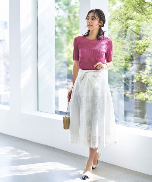RUIRUE BOUTIQUE(ルイルエブティック)の「ブロックレースフレアースカート(スカート・レディース・ホワイト/ブラック・M/S/LL/3L/L)」の4枚目の写真