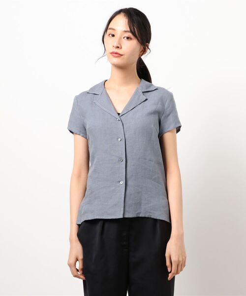美品 agnès b. アニエスベー 半袖 リネン オープンカラー ブラウス agnes b.（アニエスベー）の「UAF9 CHEMISE リネンオープン