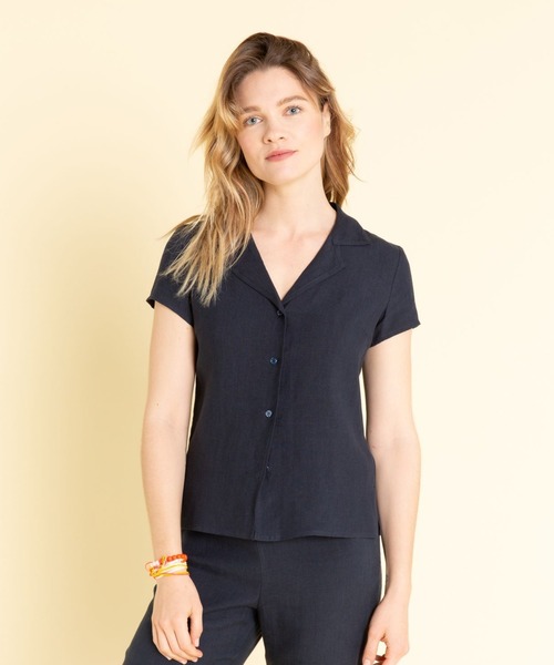 アニエスベー　リネン　オープンカラーシャツ　美シルエット agnes b.（アニエスベー）の「UAF9 CHEMISE リネンオープン