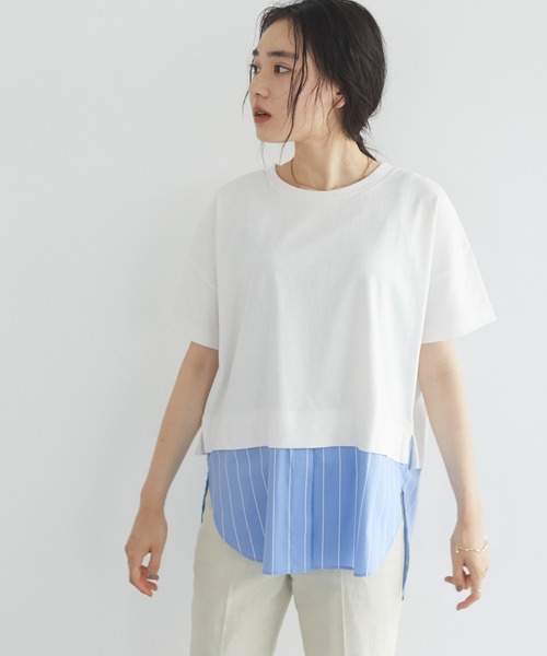 CRAFT STANDARD BOUTIQUE(クラフトスタンダードブティック)の「シャツテールコンビカットプルオーバー *(Tシャツ/カットソー・レディース・ホワイト・L/M)」の1枚目の写真