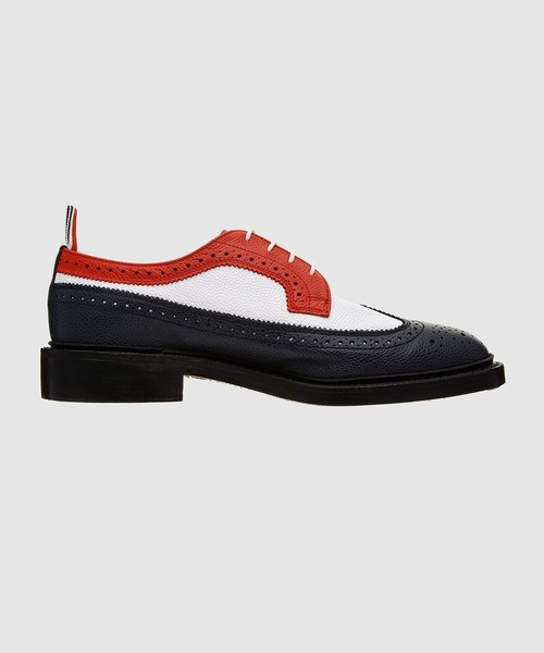 THOM BROWNE（トムブラウン）の「CLASSIC MULTICOLOR LONGWING SPECTATOR BROGUE W/ LEATHER SOLE IN PEBBLE GRAIN LEATHER（ドレスシューズ・メンズ・ホワイト×レッド・8/9）」の2枚目の写真