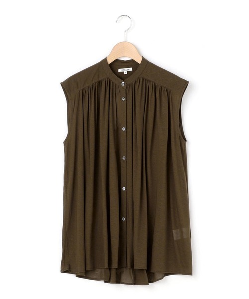 Morris & Sons（モリスアンドサンズ）の「◇【MORRIS & SONS】ギャザースリーブレスシャツ WOMEN（シャツ/ブラウス・レディース・オリーブ/ブラック/ライトブルー・0）」の3枚目の写真