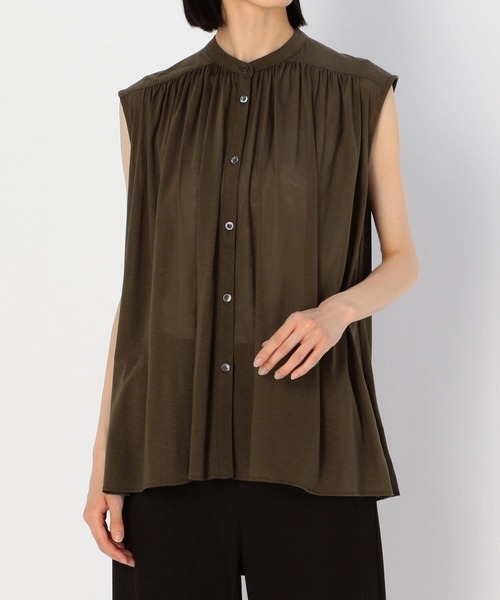 Morris & Sons（モリスアンドサンズ）の「◇【MORRIS & SONS】ギャザースリーブレスシャツ WOMEN（シャツ/ブラウス・レディース・オリーブ/ブラック/ライトブルー・0）」の8枚目の写真