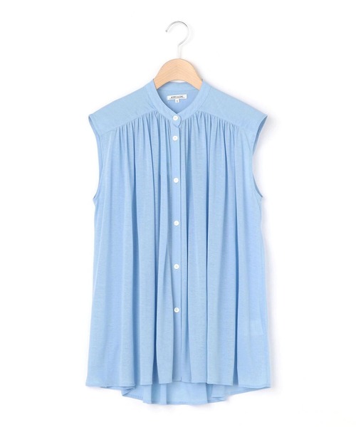 Morris & Sons（モリスアンドサンズ）の「◇【MORRIS & SONS】ギャザースリーブレスシャツ WOMEN（シャツ/ブラウス・レディース・オリーブ/ブラック/ライトブルー・0）」の6枚目の写真