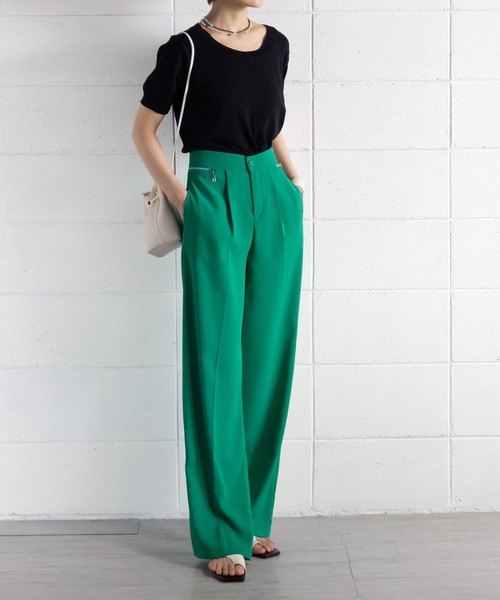 me+em select（ミームセレクト）の「ジップスリットタックワイドスラックス（スラックス・レディース・ライトブルー/ダークブルー/グリーン/ホワイト/ピンク・M/L/S）」の3枚目の写真