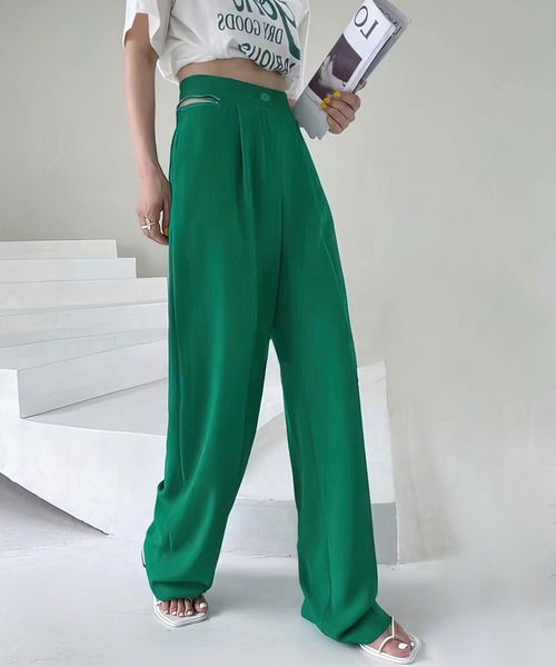 me+em select（ミームセレクト）の「ジップスリットタックワイドスラックス（スラックス・レディース・ライトブルー/ダークブルー/グリーン/ホワイト/ピンク・M/L/S）」の7枚目の写真