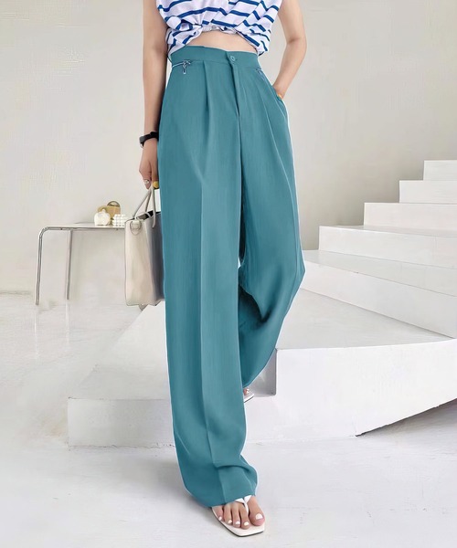 me+em select（ミームセレクト）の「ジップスリットタックワイドスラックス（スラックス・レディース・ライトブルー/ダークブルー/グリーン/ホワイト/ピンク・M/L/S）」の9枚目の写真