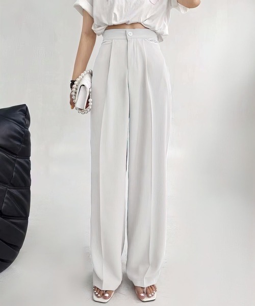 me+em select（ミームセレクト）の「ジップスリットタックワイドスラックス（スラックス・レディース・ライトブルー/ダークブルー/グリーン/ホワイト/ピンク・M/L/S）」の6枚目の写真