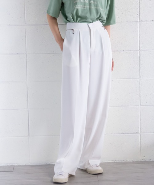 me+em select（ミームセレクト）の「ジップスリットタックワイドスラックス（スラックス・レディース・ライトブルー/ダークブルー/グリーン/ホワイト/ピンク・M/L/S）」の14枚目の写真