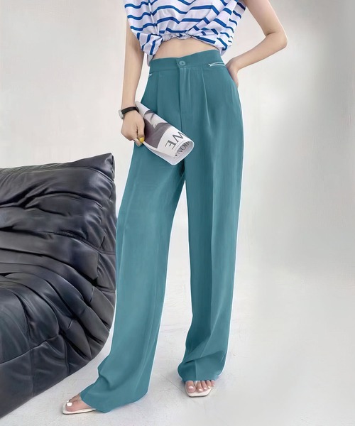 me+em select（ミームセレクト）の「ジップスリットタックワイドスラックス（スラックス・レディース・ライトブルー/ダークブルー/グリーン/ホワイト/ピンク・M/L/S）」の10枚目の写真