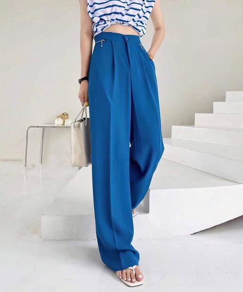 me+em select（ミームセレクト）の「ジップスリットタックワイドスラックス（スラックス・レディース・ライトブルー/ダークブルー/グリーン/ホワイト/ピンク・M/L/S）」の11枚目の写真