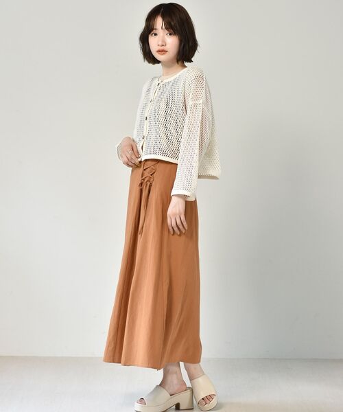 RETRO GIRL（レトロガール）の「2WAYメッシュショートカーデ（カーディガン/ボレロ・レディース・オフホワイト/グリーン/ベージュ・FREE）」の5枚目の写真