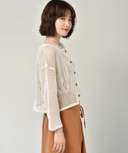 RETRO GIRL（レトロガール）の「2WAYメッシュショートカーデ（カーディガン/ボレロ・レディース・オフホワイト/グリーン/ベージュ・FREE）」の6枚目の写真
