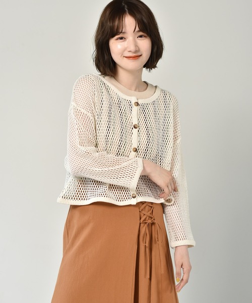RETRO GIRL（レトロガール）の「2WAYメッシュショートカーデ（カーディガン/ボレロ・レディース・オフホワイト/グリーン/ベージュ・FREE）」の2枚目の写真