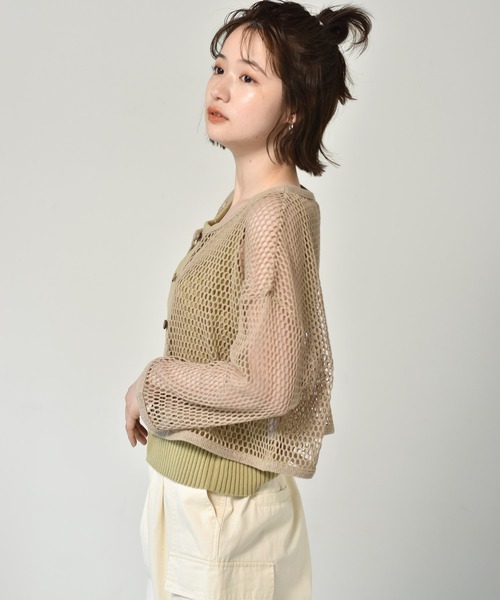 RETRO GIRL（レトロガール）の「2WAYメッシュショートカーデ（カーディガン/ボレロ・レディース・オフホワイト/グリーン/ベージュ・FREE）」の17枚目の写真
