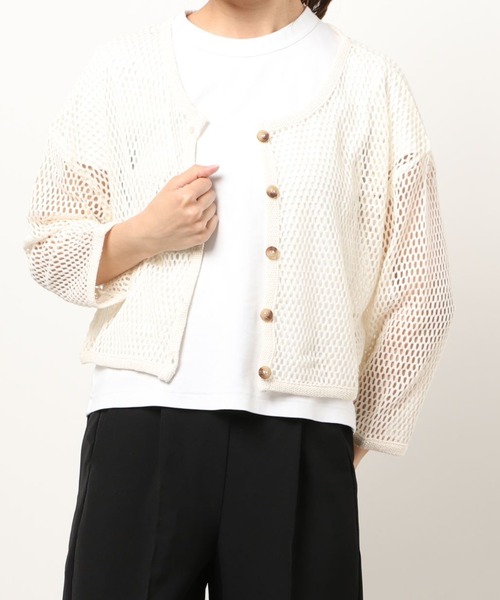 RETRO GIRL（レトロガール）の「2WAYメッシュショートカーデ（カーディガン/ボレロ・レディース・オフホワイト/グリーン/ベージュ・FREE）」の21枚目の写真