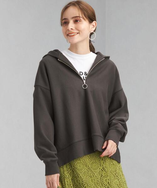 green label relaxing（グリーンレーベルリラクシング）の「ハーフジップ フード プルオーバー カットソー（Tシャツ/カットソー・レディース・ダークグレー/モカ/ナチュラル・FREE）」の2枚目の写真