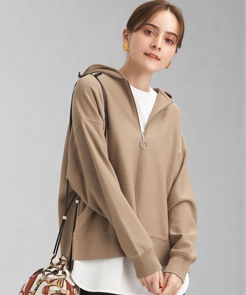 green label relaxing（グリーンレーベルリラクシング）の「ハーフジップ フード プルオーバー カットソー（Tシャツ/カットソー・レディース・ダークグレー/モカ/ナチュラル・FREE）」の3枚目の写真