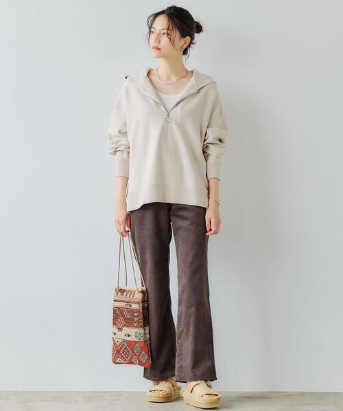 green label relaxing（グリーンレーベルリラクシング）の「ハーフジップ フード プルオーバー カットソー（Tシャツ/カットソー・レディース・ダークグレー/モカ/ナチュラル・FREE）」の5枚目の写真