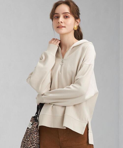 green label relaxing（グリーンレーベルリラクシング）の「ハーフジップ フード プルオーバー カットソー（Tシャツ/カットソー・レディース・ダークグレー/モカ/ナチュラル・FREE）」の13枚目の写真