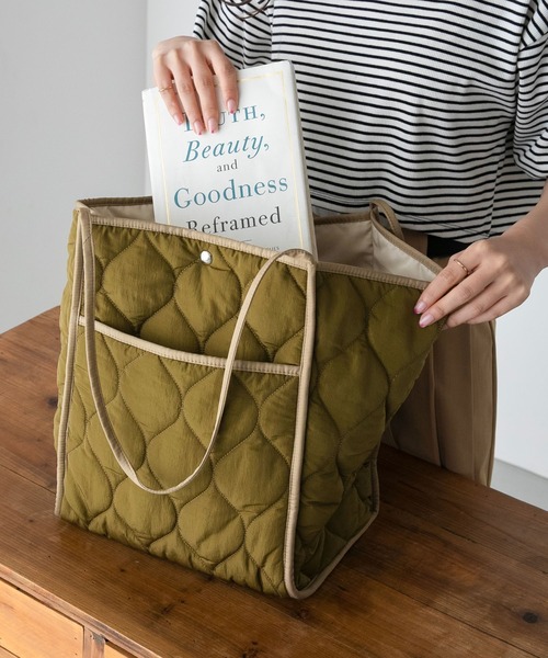 BONLECILL（ボンルシール）の「2way キルティング/キャンバス ビッグトート マザーズバッグ（トートバッグ・レディース・ブラック/ベージュ/カーキ/オフホワイト/キャメル/ナチュラル/ホワイト系・FREE）」の8枚目の写真