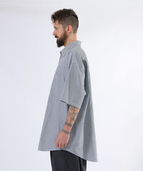 GOLD（ゴールド）の「GOLD / ゴールド：WASHER BROAD STRIPE BIG SHIRT：21A-GL38664[MUS]（シャツ/ブラウス・メンズ・ブラック/ネイビー・M/S/L）」の3枚目の写真