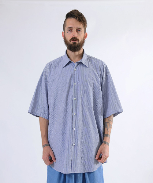 GOLD（ゴールド）の「GOLD / ゴールド：WASHER BROAD STRIPE BIG SHIRT：21A-GL38664[MUS]（シャツ/ブラウス・メンズ・ブラック/ネイビー・M/S/L）」の11枚目の写真